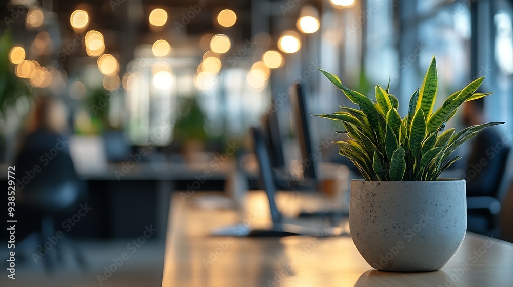 Aufkleber employees blur in the workplace in office with computer or shallow depth of focus of abstract background : Generative AI