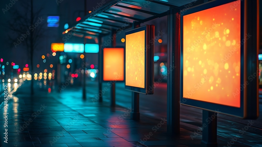 Aufkleber digital billboards located at a busway stop : generative ai