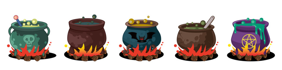 Witch cauldron Vector illustration on the theme of Halloween.
