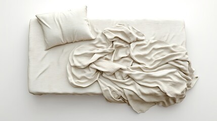 Obraz premium Closeup Top view on beige fabric Bed with white blanket fabric modern contemporary isolate on white background : Generative AI