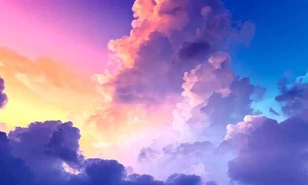 2D cartoon style illustration of an anime inspired cloudy sky featuring clouds and a vibrant background
