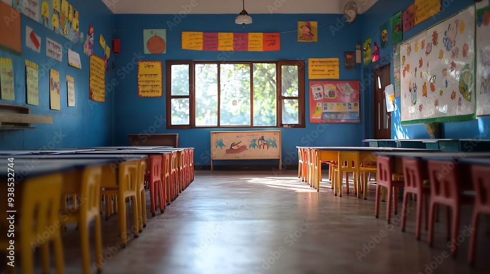 Poster Empty classroom of a primary school from India : Generative AI