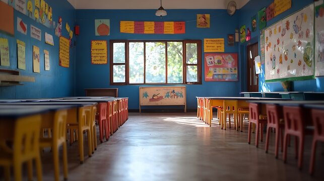 Empty classroom of a primary school from India : Generative AI