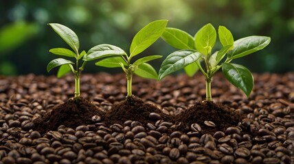 Growth Trees concept Coffee bean seedlings nature background Beautiful green
