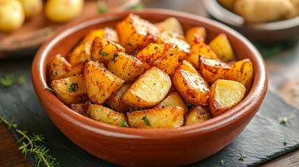 Fried potato  Patatas bravas traditional Spanish potatoes snack tapas : Generative AI