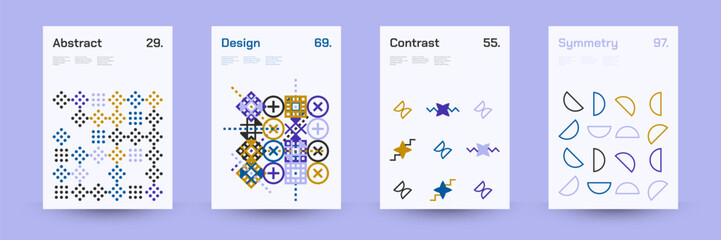 Diverse Set of Geometric Patterns: Wide Range of Symmetrical Geometric Shapes and Repeating Forms. Abstract Mosaic Poster Background. Vector Illustration.