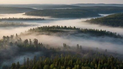 Misty Sunrise in Frosty Pine Forest