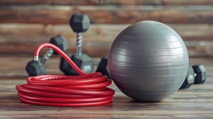 Fitness Equipment on Wooden Floor