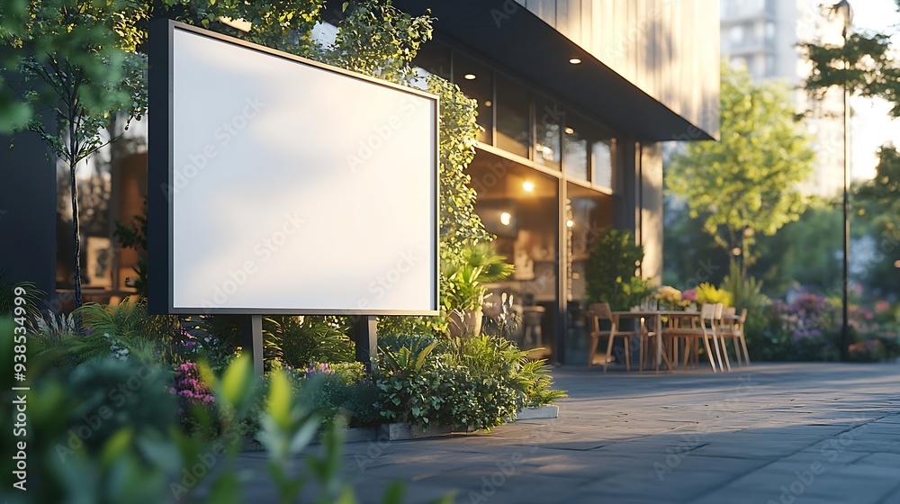 Poster blank white restaurant or shop signboard copy space mockup large billboard banner on a storefront mo