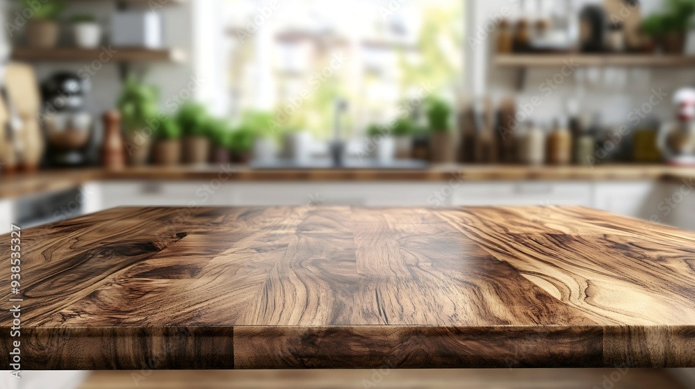 Leinwandbilder wood table top on blurred kitchen background can be used mock up for montage products display or des