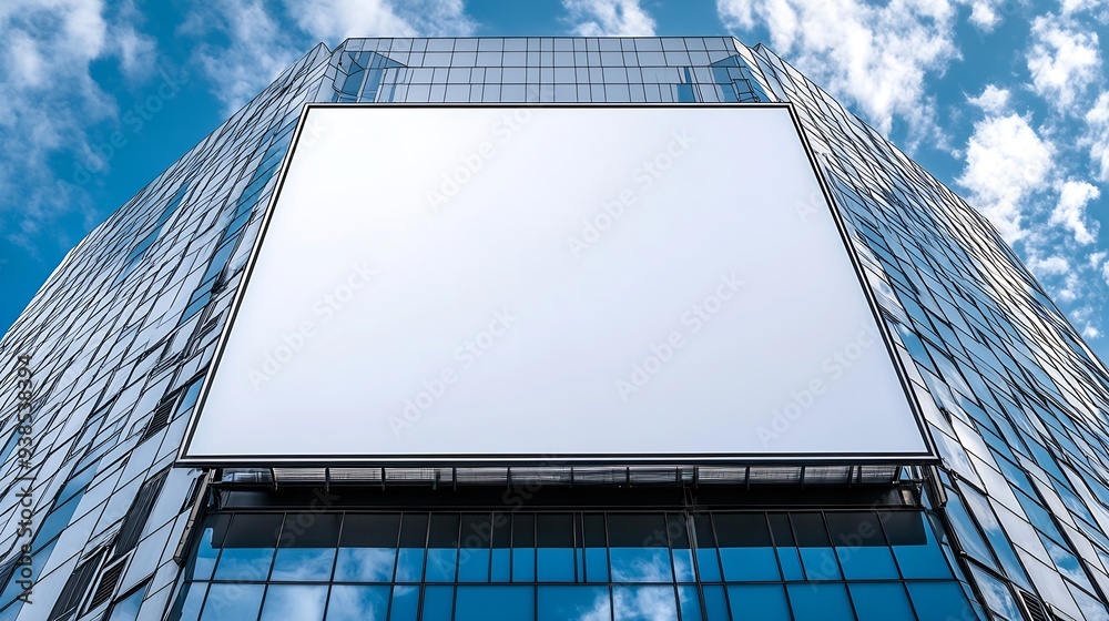 Poster large horizontal blank advertising poster billboard banner mockup in front of building in urban city