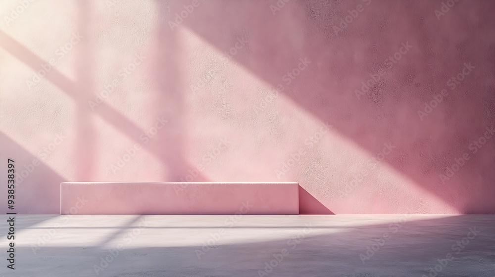 Aufkleber empty light pink wall with beautiful chiaroscuro elegant minimalist background for product presentat