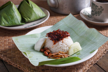 Coconut Rice with Banana Leaf or malay called Nasi Lemak Daun Pisang