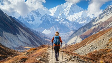 Woman hiking in the mountains.