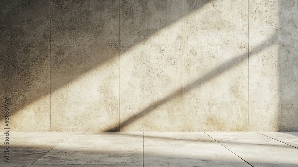 Poster Background Wall Concrete with Light ShadowBeige Studio Background Display Room Texture with sunlight for product presentationEmpty Kitchen with shadow from window reflection on wallBan : Generative AI