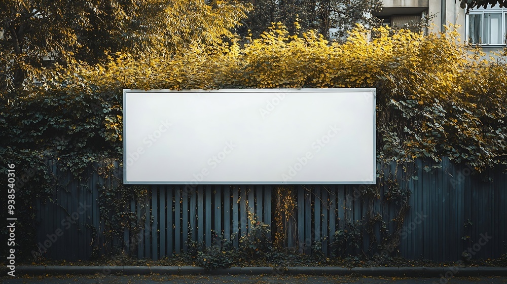 Aufkleber Advertisement blank long horizontal billboard with copy space for commercial info fixed on urban fence front view : Generative AI
