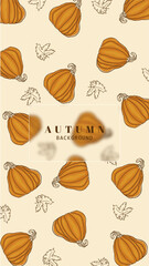 Autumn background design vector, Pumpkin and botanical leaves hand drawing. Abstract art wallpaper design for wall arts, textile, fabric,VIP invite card. vector eps10