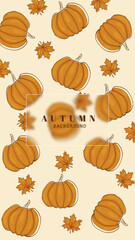 Autumn background design vector, Pumpkin and botanical leaves hand drawing. Abstract art wallpaper design for wall arts, textile, fabric,VIP invite card. vector eps10