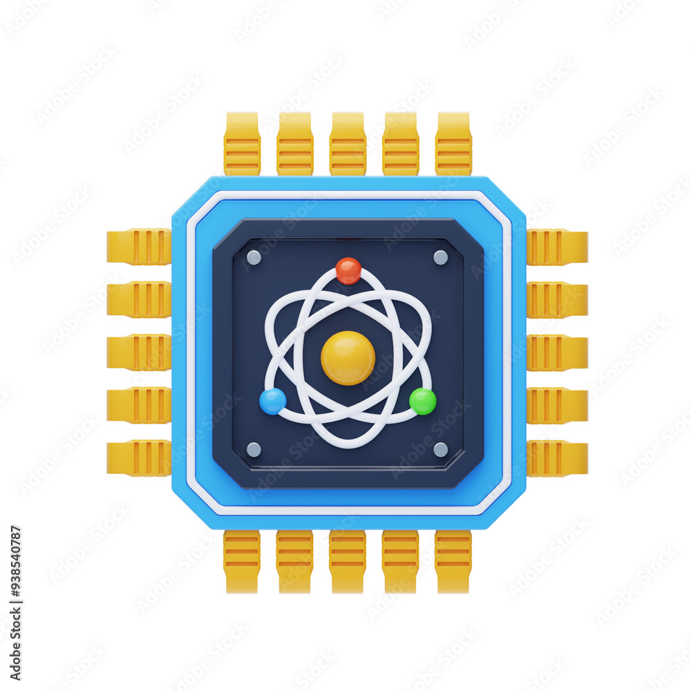 Poster 3d exploring the potential of quantum computing. 3d icon