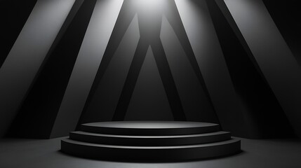 Modern dark black stage mockup with abstract geometric pattern of corners edges and triangles as relief for presentation cosmetic products goods advertising design in simple urban grap : Generative AI