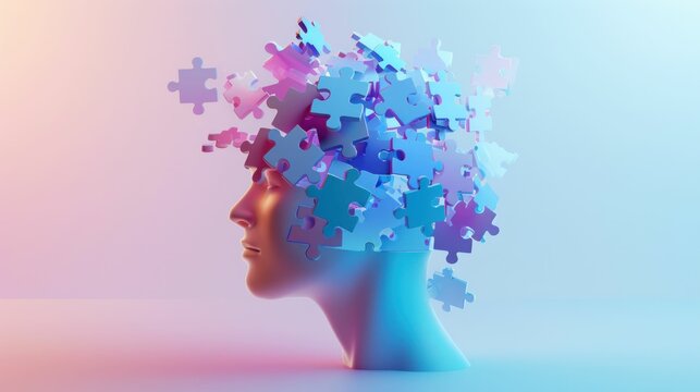 The intricate connection between creativity and intellect a 3D puzzle on a person's head