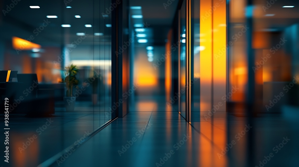 Poster blurring the background in a modern office interior night light effect : generative ai