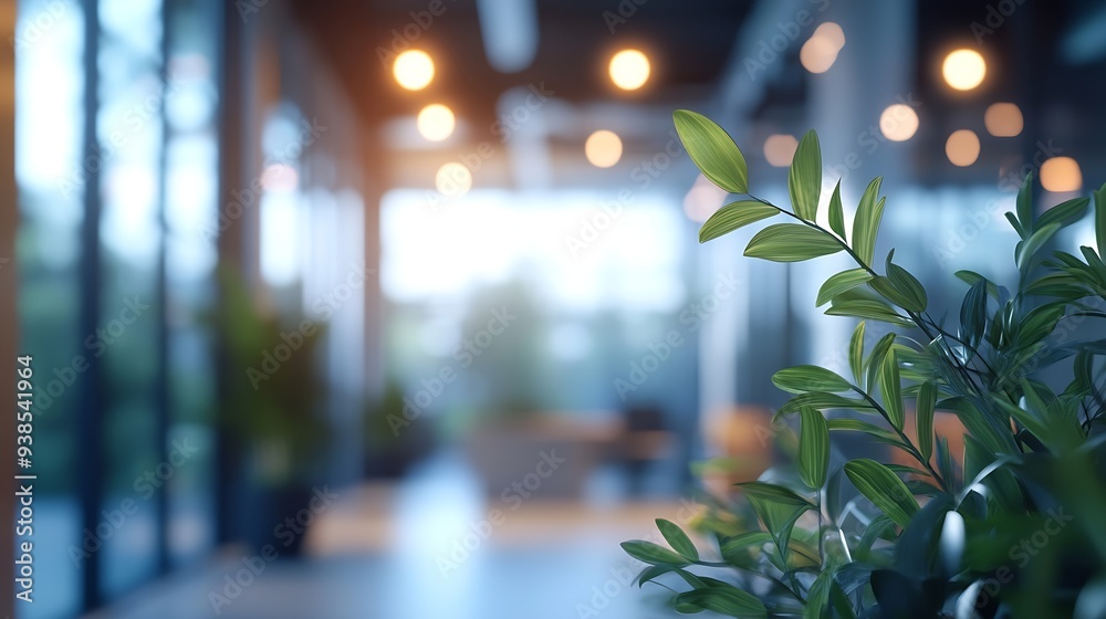Poster beautiful blurred background of a light modern office interior with panoramic windows and beautiful 