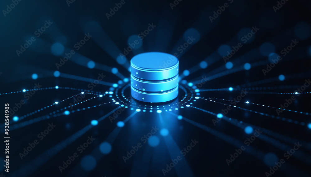 Poster database icon with network connectivity: a database icon connected within a network, representing se