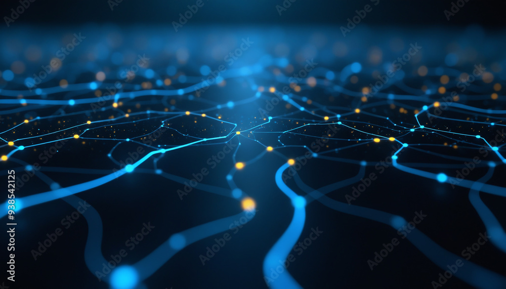 Poster abstract digital network with blue data points: an abstract digital network featuring blue data poin