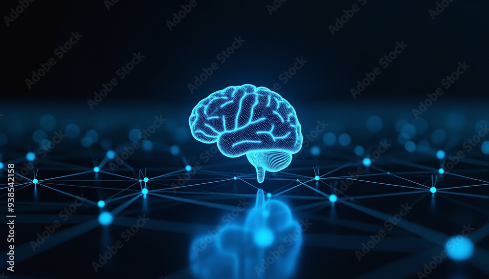 Poster ai brain icon in a connected network: an ai brain icon embedded in a connected network, symbolizing 