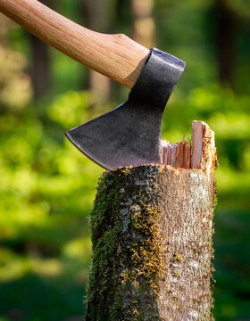 &Aacute;rbol talado con un hacha.