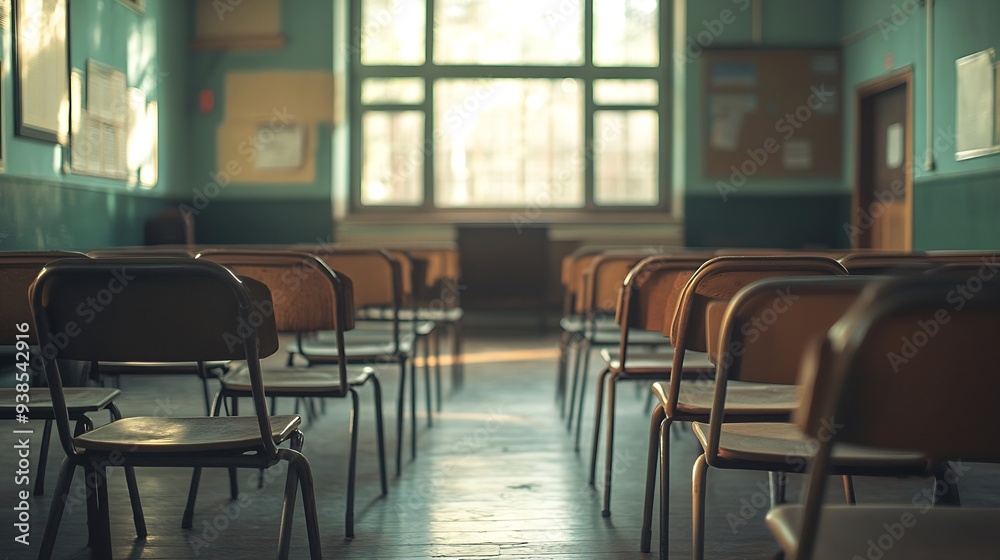 Fototapete empty classroom retro style : Generative AI
