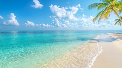 Fototapeta premium Tropical Beach with Palm Trees and Crystal Clear Water