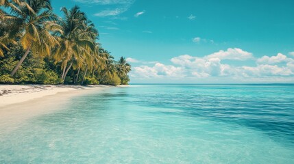 Fototapeta premium Tropical Beach with Palm Trees and Crystal Clear Water