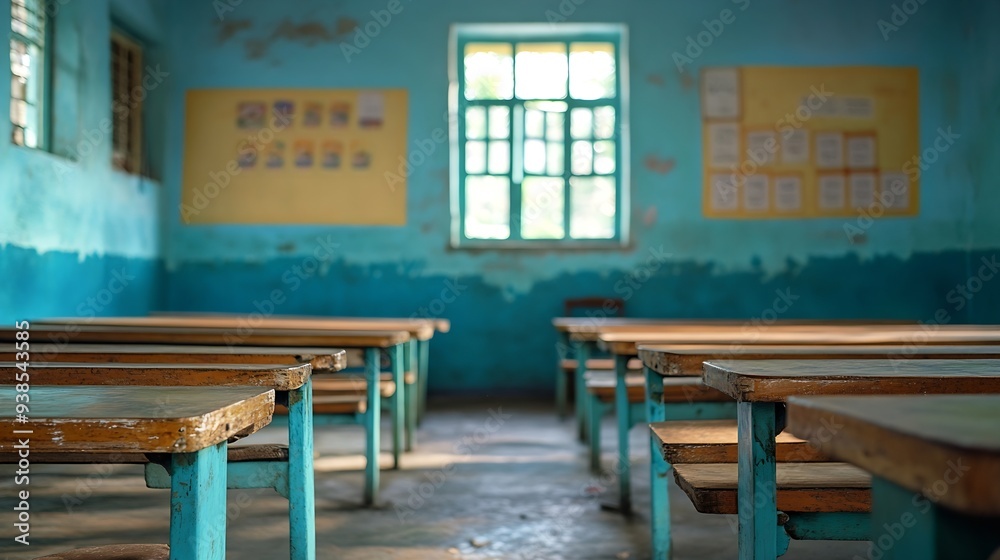 Poster empty classroom of a primary school from india : generative ai