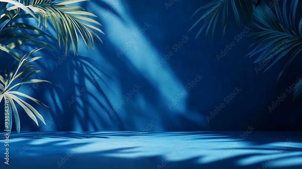 Poster blue background dark 3d studio minimal kitchen table display room abstract scene business light shad