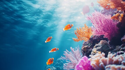Underwater Scene with Vibrant Coral Reef and Colorful Tropical Fish