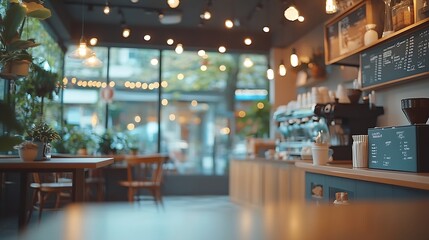 Abstract blur defocus coffee shop cafe and restaurant interior background : Generative AI