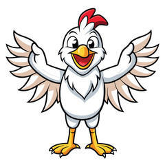 Naklejka premium Chicken spreading wings cartoon character