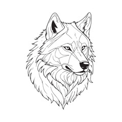 Wolf line art vector silhouette with white Background