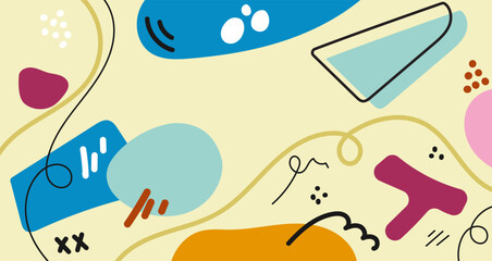 Hand drawn Doodle pattern background with abstract shapes and dots. Modern pattern bright color creative trendy random line for Banner, Flyer, Cover, Wallpaper