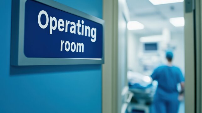 A focused view of an operating room entrance sign, highlighting the crucial environment for surgical procedures.