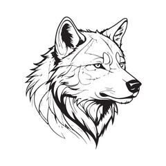 Naklejka premium Wolf line art vector silhouette with white Background