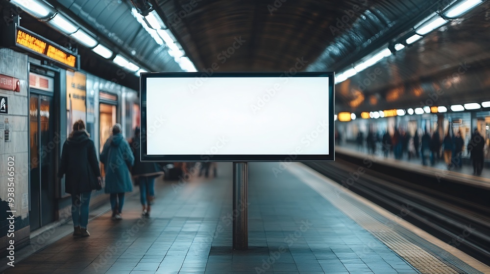 Poster White billboard mockup stands in a subway or train station poised to convey compelling advertisements to the commuting audience : Generative AI