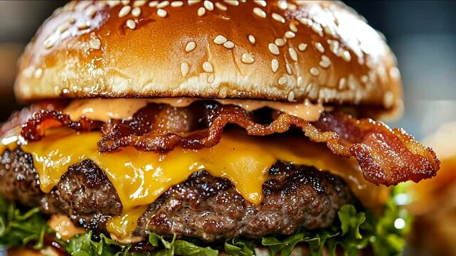 bacon cheeseburger close-up