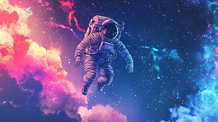 Fototapeta premium Astronaut Floating Amidst Cosmic Clouds
