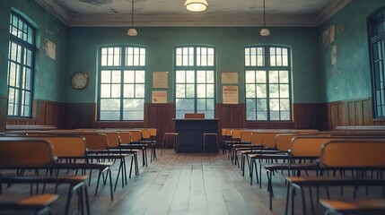 Empty classroom with chairs and desks : Generative AI