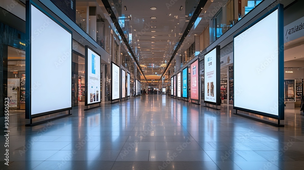 Poster digital advertisiment in shopping mall mockup blank billboards located in shopping malls or retail s