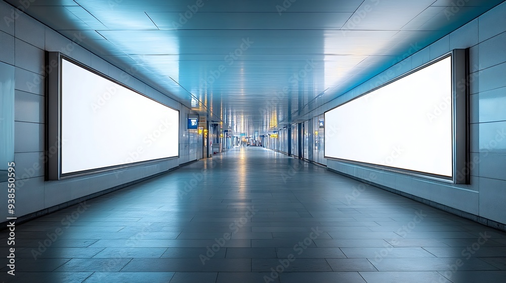 Poster horizontal blank advertising banners posters mockup in underground tunnel walkway outofhome ooh medi