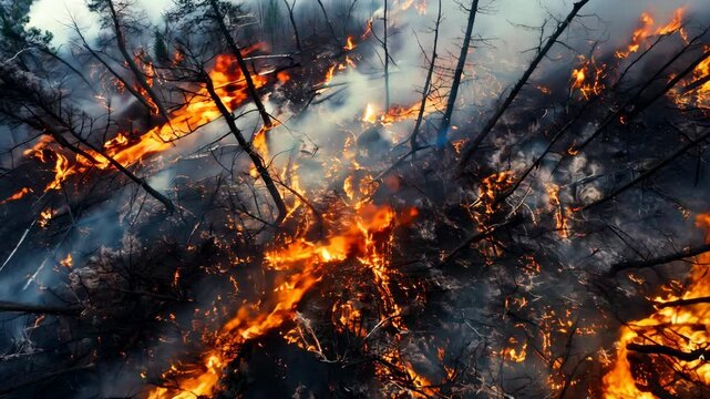 Aerial View Of The Forest Burned Down Footage 4K